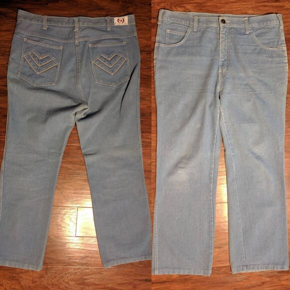 Vintage 70s Oxford Jeans Light Blue Denim 27 Inseam 36 Waist - Picture 1 of 9